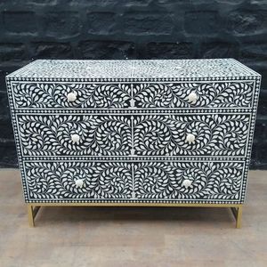 MEUBLES EN INCRÉATION D'OS Design moderne Armoire en os véritable avec 7 tiroirs pour salon cabine en incrustation d'os RÉALITÉ FAIT À LA MAIN - Product Image 1