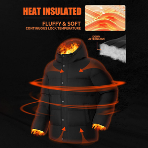 Chaqueta de Invierno Acolchada para Hombre, Negra, Gruesa, Cálida, con Capucha, Resistente al Viento, para Exteriores, Estilo Urbano, con Cremallera de Leopardo - Product Image 3