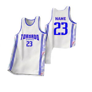 Camiseta de Baloncesto Tornado Esport Blanca y Morada Sublimada, Unisex para Adultos, de Secado Rápido, sin Mangas, Ropa Deportiva - Product Image 5