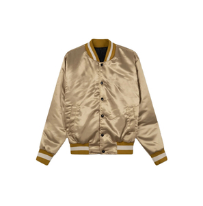 Chaqueta universitaria de satén de equipo personalizada, chaqueta de béisbol Bomber OEM con parche de logotipo para ropa deportiva, escuelas y equipos de baile - Product Image 1