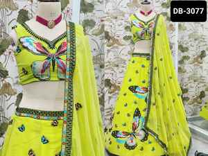 Vêtements Ethniques Indiens Fantaisie Faux Georgette Lehenga Choli avec Broderie Séquence Design Travail avec Fantaisie Travail Dupatta Ensemble pour Femme - Product Image 2