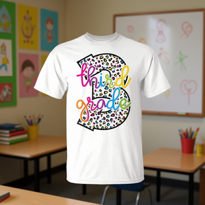 T-shirt pour femme avec imprimé léopard coloré pour professeur de troisième année, pour la rentrée scolaire - Product Image 3