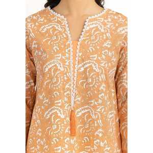 Chemise en tissu cambric orange pour femme avec imprimé floral et décoration en dentelle - Product Image 2