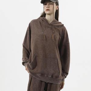 Vente en gros de sweat à capuche personnalisé pour hommes lavé à l'acide 500gsm coton épais éponge solide brodé étiquette personnalisée pas cher - Product Image 2