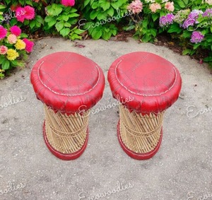 Rustique Vintage pouf bambou Sarkanda Mudha repose-pieds tabouret pour salon balcon os incrustation Console - Product Image 3