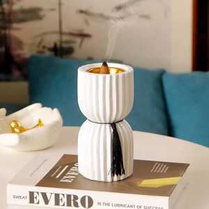 Brûleur d'encens en bois Mubkhar Bakhoor en forme de sablier, design rayé, écologique, en acacia, cadeau spécial Eid Ramadan, Z F CRAFT IMPEX - Product Image 2