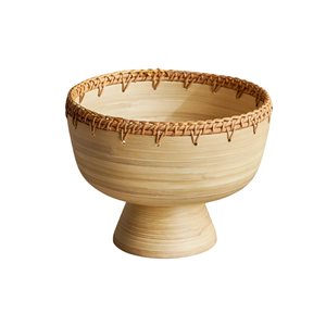 Cuenco de fruta de bambú hilado de ratán básico, cuenco de soporte para servir frutas de bambú, decoración clásica al por mayor para la cocina del hogar de Vietnam - Product Image 1