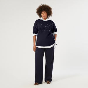 Look vintage surdimensionné doux chaud strass col rond sweat femmes lavage à l'acide polaire coton pull respirant Streetwear - Product Image 4