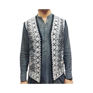 Gilet en laine pour homme sur mesure de haute qualité, respirant, séchage rapide, style décontracté automne, sans manches, avec broderie et dentelle décorative - Product Image 3