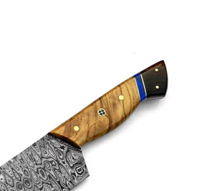 Cuchillo de Caza y Camping Profesional Personalizado OEM al por Mayor, de Acero de Damasco Premium, con Punta de Gota, Mango de Madera, Estilo Bowie - Product Image 4