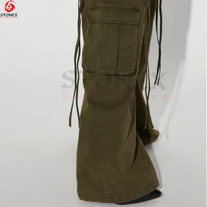 Celana Cargo Kanvas Wanita Custom, Kantong Samping Fungsional, Bernapas, Cepat Kering, Kancing Resleting Depan, Pinggang Tinggi, Model Jogging - Product Image 6