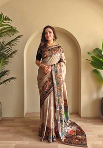 Sari de Seda Suave con Nuevo Diseño Conceptual en Estampado de Fusión Kalamkari en 4 Colores Diferentes con Blusa Estampada - Product Image 6