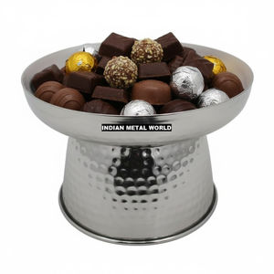 Elegante Tazón de Metal Plateado Martillado con Borde Festoneado, Decorativo para Exhibir Dulces y Chocolate, Venta al por Mayor, Decoración para el Hogar, Regalo - Product Image 2