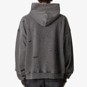 Sudadera con Capucha Desgastada para Hombre 2025, Chaqueta Unisex con Lavado Ácido Personalizado, con Agujeros y Recortes, Logotipo Personalizado, Sudadera con Capucha Vintage - Product Image 3
