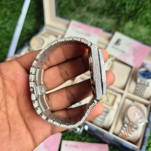 Reloj de pulsera para hombre, plateado, con incrustaciones de piedras, de acero inoxidable, con juego completo de piedras, estilo brillante - Product Image 2