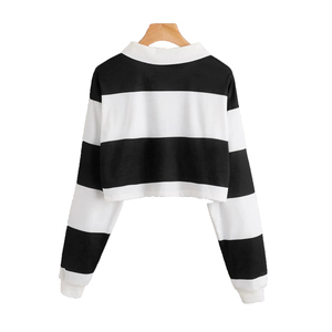 OEM Logo personnalisé décontracté rayure imprimé Crop Tops femmes à manches longues sur mesure Polo Filles Streetwear Top Shirt - Product Image 2