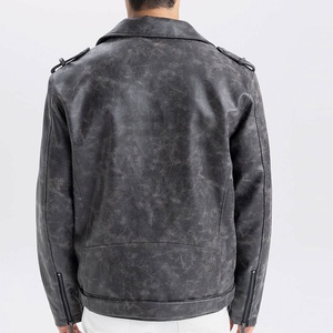 Chaqueta de cuero para hombre hecha en fábrica con diseño de la demanda del cliente, chaqueta de cuero de motorista con cuello levantado de Material suave cómodo - Product Image 3