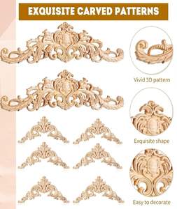 8 pièces d'appliques murales en bois, panneaux de moulures murales, 2 tailles d'appliques sculptées en bois, bordures de porte en bois, patti en bois pour armoire - Product Image 2