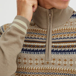 Suéter Navideño para Hombre con Cierre de Cremallera de un Cuarto, Logotipo Frontal, Transpirable, Informal, para Invierno, Tejido de Lana/Acrílico con Textura Trenzada - Product Image 2