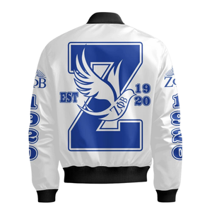 Zeta phi Beta เสื้อแจ็คเก็ตซาตินสีฟ้าและสีขาวสำหรับสตรี1920เครื่องแต่งกายแบบกรีก zpb SHIELD embroidery สไตล์ทีมตัวแทน - Product Image 2