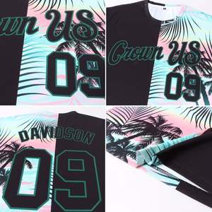 Fabriqué en usine sur mesure unisexe Hawaii plage arbre imprimé manches courtes t-shirt séchage rapide Poly coton O cou demi manches chemise d'été - Product Image 3