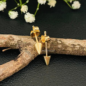 14K Solid Gold Tiny Spike <b>Earring</b> Fine Jewelry. - Product Image 1