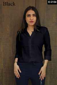 Chemise fantaisie en crêpe américain lourd de créateur pour femmes tenue de bureau décontractée multicolore inspirée des vêtements indiens et pakistanais - Product Image 4