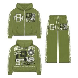 Pantalon de survêtement unisexe lavé à l'acide Patch personnalisé brodé Rhinestone Baggy Fit 100% Cotton Terry Men's Ripped Style ODM Supply - Product Image 1