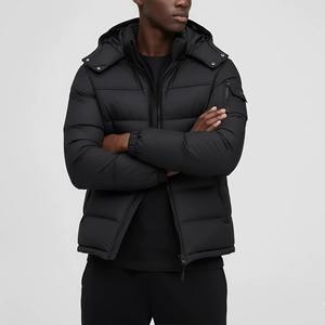 Men's Winter Puffer Jacket Canvas Stand Collar Black Hooded Anti-Bacterial Insulated Quilted - Product Image 2