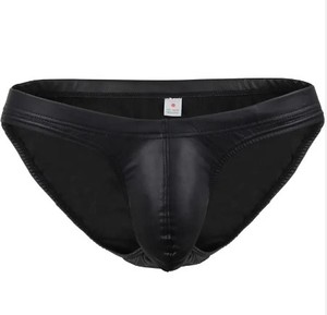 Top Trending Glossy Men Imitación de piel sintética Ropa interior Sexy Boxer Briefs Transpirable Suave Cintura baja U Bolsa convexa a granel - Product Image 3