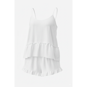 Women's Thermal <b>Satin</b> Ribbed Knit Ruffle Hem Camisole <b>Shorts</b> Set Trendy <b>Pajama</b> Sleepwear Lounge Wear OEM ODM Supplier Breathable - Product Image 1