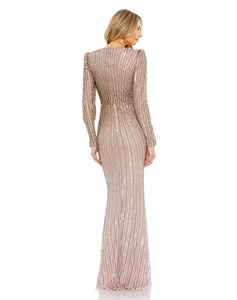 Blue Muslim Abaya Straight Maxi <b>Dress</b> with Beaded Crystals and Long Sleeves - Product Image 2