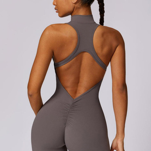 Combinaison de sport sans couture pour femme avec fermeture éclair frontale, effet sculptant, très élastique, sans manches, pour yoga et gym - Product Image 5