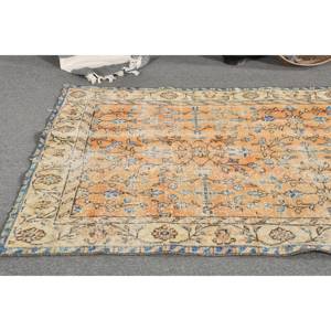 Alfombra turca Vintage clásica naranja azul Patchwork hecho a mano lana sala de estar alfombra 3,7X6,5 pies respaldo de látex rectángulo a rayas - Product Image 2