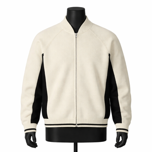 Chaqueta Bomber Económica, Chaquetas Bomber de Último Estilo, Chaqueta Cardigan Bomber de Punto Personalizada con Cierre, Diseño de Dos Tonos - Product Image 1