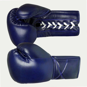 OEM Custom Solid Royal <b>Navy</b> <b>Leather</b> Boxing <b>Gloves</b> Lace Up Wrist Support Competition Pro Punching <b>Gloves</b> - Product Image 5