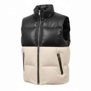 Gilet matelassé décontracté pour homme en toile 100% polyester, deux tons, sans manches, respirant, veste d'hiver zippée, vêtement d'extérieur - Product Image 5