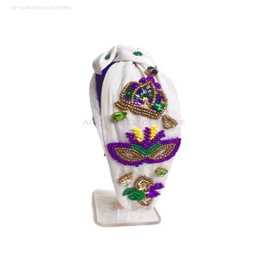 Diademas con cuentas Estilo Retro Vintage Mardi Gras Accesorio para el cabello Púrpura Dorado Verde Lentejuelas Diadema con cuentas Diseños personalizados - Product Image 3