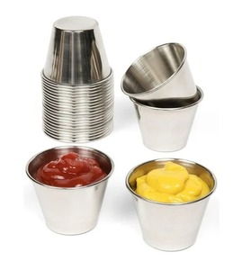 Taza de salsa de inmersión de acero inoxidable con logotipo personalizado, tazas y platillos de té, cucharón de metal y acero, cuenco de salsa metálico - Product Image 6