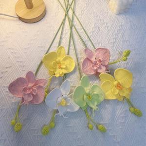 Fleur artificielle Phalaenopsis au crochet, tissée à la main, bouquet DIY fini, fleur éternelle, cadeau de vacances, modèle - Product Image 3