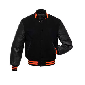 Wholesale Buttons Front <b>Men</b> Color Blocked <b>Long</b> Sleeve Custom Logo Leather Letterman Design Varsity Baseball Bomber <b>Jacket</b> - Product Image 2