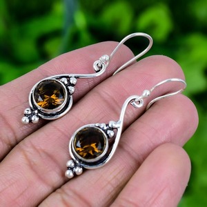 Pendientes colgantes de Plata de Ley 925 de la mejor calidad, pendientes giratorios de citrino hechos a mano de plata estampada sólida 925, joyería - Product Image 2