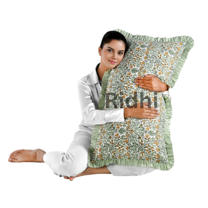 Juego de fundas de almohada lumbar con volantes largos, color amarillo Goldenrod, 20x30, estampado floral a mano, estilo occidental, de algodón, para sofá, dormitorio, casa de campo - Product Image 1
