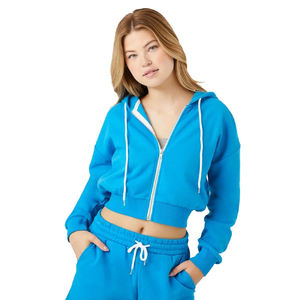 2024 femmes Logo personnalisé fermeture éclair à capuche haut court décontracté polaire sweat-shirt short de survêtement ensemble avec dentelle décoration motif solide - Product Image 1