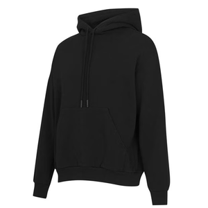 เสื้อมีฮู้ดสีดำผ้าฝ้ายธรรมดาพร้อมเชือกดึงปรับได้เสื้อฮู้ดสวมหัวใส่สบายสำหรับวัยรุ่นฤดูหนาว - Product Image 3