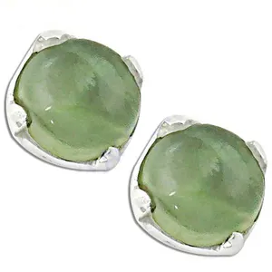 Boucles d'oreilles classiques en argent et jade pour femme, serties clos, pierre précieuse verte, bijoux cadeau - Product Image 1