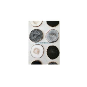 Posavasos de ágata con piedras preciosas, gran oferta, posavasos de té y café con rebanadas de ágata, tratamiento chapado en oro, posavasos de cocina de mesa única de cuarzo - Product Image 1