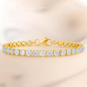 Bracelet de tennis en pierre précieuse ronde opale éthiopienne blanche opale naturelle 925 argent octobre pierre de naissance bijoux cadeau pour maman - Product Image 1