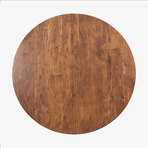 Mesa de Comedor de Diseño Moderno con Cubierta Redonda de Acacia Maciza y Base de Metal Natural con Acabado Dorado para Cocina, Hogar y Restaurante - Product Image 4