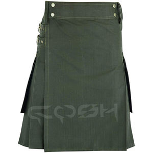 Kilts de lana escoceses de moda para hombre recién llegados Kilt de algodón verde oliva con bolsillos utilitarios tácticos todos los tamaños colores disponibles - Product Image 3
